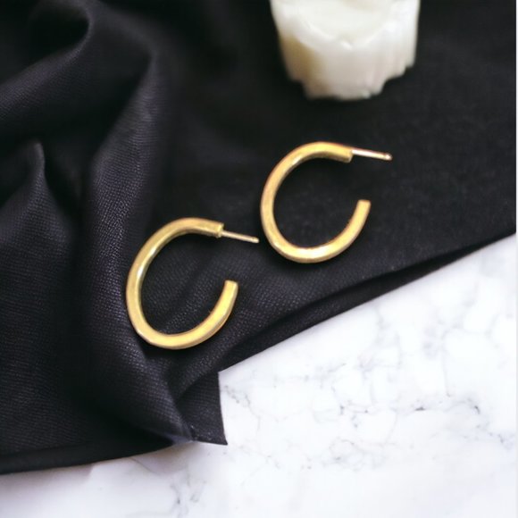 Gold-Toned Post Earrings, Round Hoops, Flat, Small, and Narrow - Picture 1 of 4